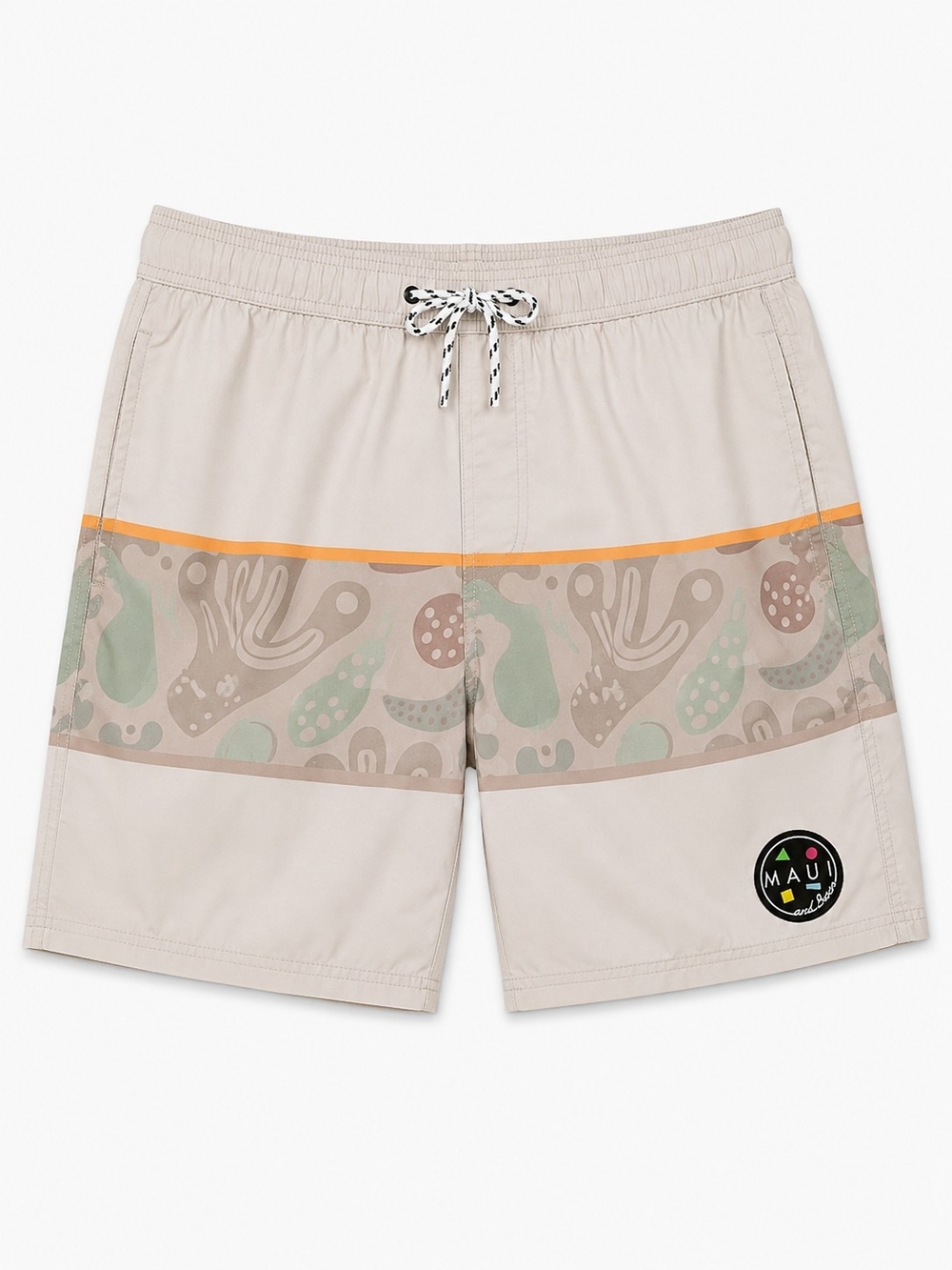 🆕️Maui & Sons Swim Trunks Men Medium Beige Board Shorts Pool Beach